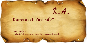 Korencsi Anikó névjegykártya